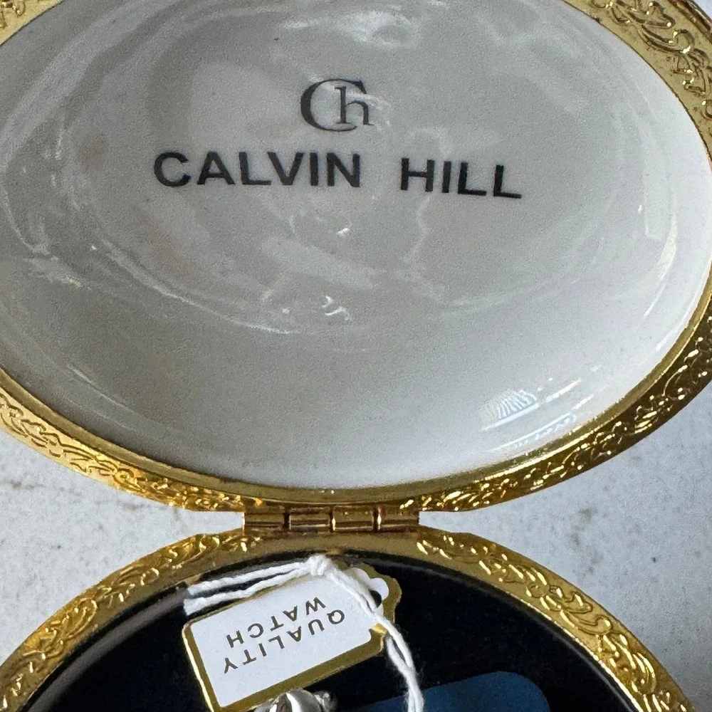 Calvin Hill Womens Quartz Watch Silver Tone Bracelet Greek Ceramic‎ Trinket Box